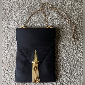 VTG Harry Rosenfeld Black Evening Flap Envelope Closure Gold Chain Purse Bag